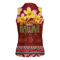 Aloha Plumeria Flowers Women Sleeveless Polo Shirt With Hawaiian Style Tapa Tribal
