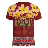 Aloha Plumeria Flowers Women V-Neck T-Shirt With Hawaiian Style Tapa Tribal