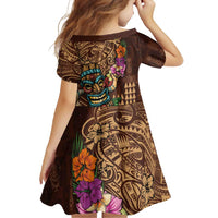 Hawaiian Tiki Mask Surfing Kakau Pattern Family Matching Long Sleeve Bodycon Dress and Hawaiian Shirt LT03 - Polynesian Pride
