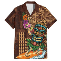 Hawaiian Tiki Mask Surfing Kakau Pattern Family Matching Long Sleeve Bodycon Dress and Hawaiian Shirt LT03 Dad's Shirt - Short Sleeve Brown - Polynesian Pride