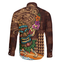 Hawaiian Tiki Mask Surfing Kakau Pattern Family Matching Off The Shoulder Long Sleeve Dress and Hawaiian Shirt LT03 - Polynesian Pride