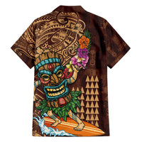 Hawaiian Tiki Mask Surfing Kakau Pattern Family Matching Short Sleeve Bodycon Dress and Hawaiian Shirt LT03 - Polynesian Pride