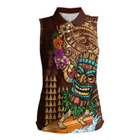 Hawaiian Tiki Mask Surfing Kakau Pattern Women Sleeveless Polo Shirt