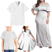 Niue White Sunday Family Matching Off Shoulder Maxi Dress and Hawaiian Shirt Hiapo Tribal Art Tattoos LT03 - Polynesian Pride