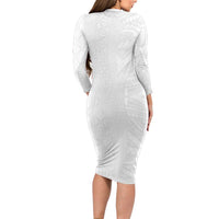Niue White Sunday Long Sleeve Bodycon Dress Hiapo Tribal Art Tattoos - Polynesian Pride