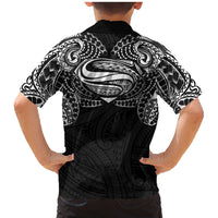 Super Samoan Traditional Tribal Art Tattoos Family Matching Mermaid Dress and Hawaiian Shirt Black Color LT03 - Polynesian Pride