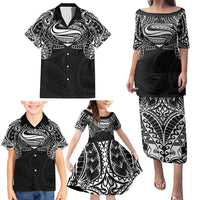 Super Samoan Traditional Tribal Art Tattoos Family Matching Puletasi and Hawaiian Shirt Black Color LT03 - Polynesian Pride