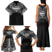 Super Samoan Traditional Tribal Art Tattoos Family Matching Tank Maxi Dress and Hawaiian Shirt Black Color LT03 - Polynesian Pride