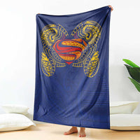 Super Samoan Traditional Tribal Art Tattoos Blanket Blue Color - Polynesian Pride