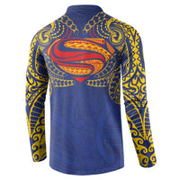 Super Samoan Traditional Tribal Art Tattoos Button Sweatshirt Blue Color - Polynesian Pride