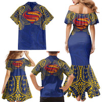 Super Samoan Traditional Tribal Art Tattoos Family Matching Mermaid Dress and Hawaiian Shirt Blue Color LT03 - Polynesian Pride