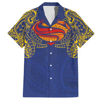 Super Samoan Traditional Tribal Art Tattoos Family Matching Off The Shoulder Long Sleeve Dress and Hawaiian Shirt Blue Color LT03 Dad's Shirt - Short Sleeve Blue - Polynesian Pride