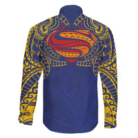 Super Samoan Traditional Tribal Art Tattoos Family Matching Off Shoulder Maxi Dress and Hawaiian Shirt Blue Color LT03 - Polynesian Pride