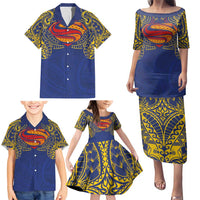Super Samoan Traditional Tribal Art Tattoos Family Matching Puletasi and Hawaiian Shirt Blue Color LT03 - Polynesian Pride