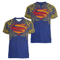 Super Samoan Traditional Tribal Art Tattoos Women V-Neck T-Shirt Blue Color - Polynesian Pride