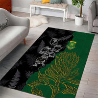 Aotearoa South Africa Rugby Freedom Cup Area Rug Kiwi Warriors Haka with King Protea Symbol - Polynesian Pride