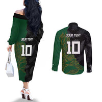 Custom Aotearoa South Africa Rugby Freedom Cup Couples Matching Off The Shoulder Long Sleeve Dress and Long Sleeve Button Shirt Kiwi Warriors Haka with King Protea Symbol LT03 - Polynesian Pride