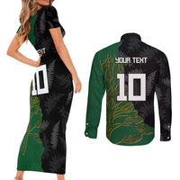 Custom Aotearoa South Africa Rugby Freedom Cup Couples Matching Short Sleeve Bodycon Dress and Long Sleeve Button Shirt Kiwi Warriors Haka with King Protea Symbol LT03 - Polynesian Pride