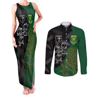 Custom Aotearoa South Africa Rugby Freedom Cup Couples Matching Tank Maxi Dress and Long Sleeve Button Shirt Kiwi Warriors Haka with King Protea Symbol LT03 Green - Polynesian Pride
