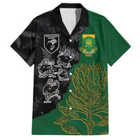 Custom Aotearoa South Africa Rugby Freedom Cup Family Matching Summer Maxi Dress and Hawaiian Shirt Kiwi Warriors Haka with King Protea Symbol LT03 Dad's Shirt - Short Sleeve Green - Polynesian Pride