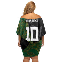 Custom Aotearoa South Africa Rugby Freedom Cup Off Shoulder Short Dress Kiwi Warriors Haka with King Protea Symbol - Polynesian Pride