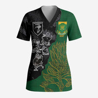 Custom Aotearoa South Africa Rugby Freedom Cup Scrub Top Kiwi Warriors Haka with King Protea Symbol - Polynesian Pride