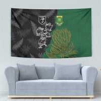 Aotearoa South Africa Rugby Freedom Cup Tapestry Kiwi Warriors Haka with King Protea Symbol - Polynesian Pride