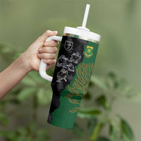 Custom Aotearoa South Africa Rugby Freedom Cup Tumbler With Handle Kiwi Warriors Haka with King Protea Symbol - Polynesian Pride