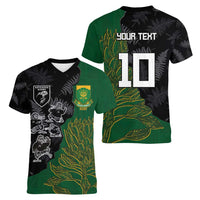 Custom Aotearoa South Africa Rugby Freedom Cup Women V-Neck T-Shirt Kiwi Warriors Haka with King Protea Symbol LT03 - Polynesian Pride