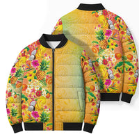Hawaiian Tropical Fruits and Plants Bomber Puffer Jacket Kakau Pattern Summer Vibe