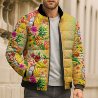 Hawaiian Tropical Fruits and Plants Bomber Puffer Jacket Kakau Pattern Summer Vibe