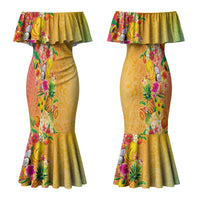 Hawaiian Tropical Fruits and Plants Couples Matching Mermaid Dress and Hawaiian Shirt Kakau Pattern Summer Vibe