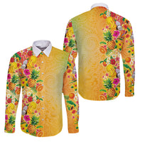 Hawaiian Tropical Fruits and Plants Family Matching Off The Shoulder Long Sleeve Dress and Hawaiian Shirt Kakau Pattern Summer Vibe