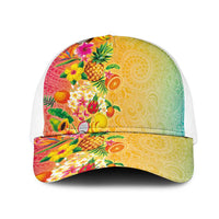 Hawaiian Tropical Fruits and Plants Mesh Trucker Cap Kakau Pattern Summer Vibe