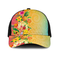 Hawaiian Tropical Fruits and Plants Mesh Trucker Cap Kakau Pattern Summer Vibe