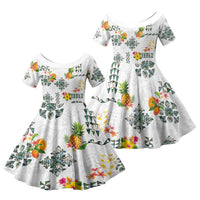 Hawaiian Quilts Family Matching Puletasi and Hawaiian Shirt Tropical Fruits and Plants