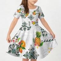 Hawaiian Quilts Kid Short Sleeve Dress Tropical Fruits and Plants