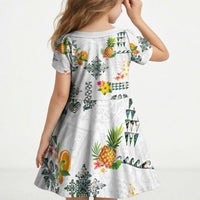 Hawaiian Quilts Kid Short Sleeve Dress Tropical Fruits and Plants