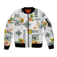 Hawaiian Quilts Sleeve Zip Bomber Jacket Tropical Fruits and Plants