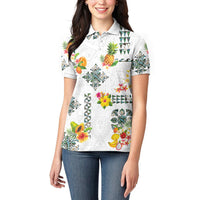 Hawaiian Quilts Women Polo Shirt Tropical Fruits and Plants