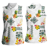 Hawaiian Quilts Women Sleeveless Polo Shirt Tropical Fruits and Plants