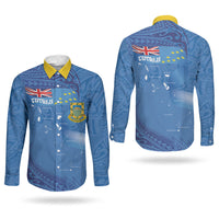 Tuvalu Heritage Couples Matching Long Sleeve Bodycon Dress and Long Sleeve Button Shirt Map of the Islands and Polynesia Pattern