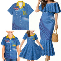 Tuvalu Heritage Family Matching Mermaid Dress and Hawaiian Shirt Map of the Islands and Polynesia Pattern