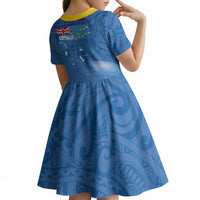 Tuvalu Heritage Kid Short Sleeve Dress Map of the Islands and Polynesia Pattern