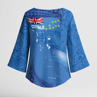 Tuvalu Heritage Kimono Sleeve Blouse Map of the Islands and Polynesia Pattern