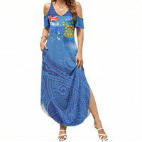 Tuvalu Heritage Summer Maxi Dress Map of the Islands and Polynesia Pattern