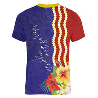 Kiribati Heritage Women V-Neck T-Shirt Map of the Islands and Polynesia Pattern