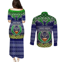 Personalised Pohnpei State Christmas Couples Matching Puletasi Dress and Long Sleeve Button Shirts Coat of Arms Beautiful Merry Xmas Snowflake LT03 - Polynesian Pride