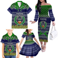 Personalised Pohnpei State Christmas Family Matching Off Shoulder Long Sleeve Dress and Hawaiian Shirt Coat of Arms Beautiful Merry Xmas Snowflake LT03 - Polynesian Pride