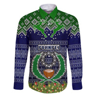 Personalised Pohnpei State Christmas Family Matching Off Shoulder Maxi Dress and Hawaiian Shirt Coat of Arms Beautiful Merry Xmas Snowflake LT03 Dad's Shirt - Short Sleeve Blue - Polynesian Pride